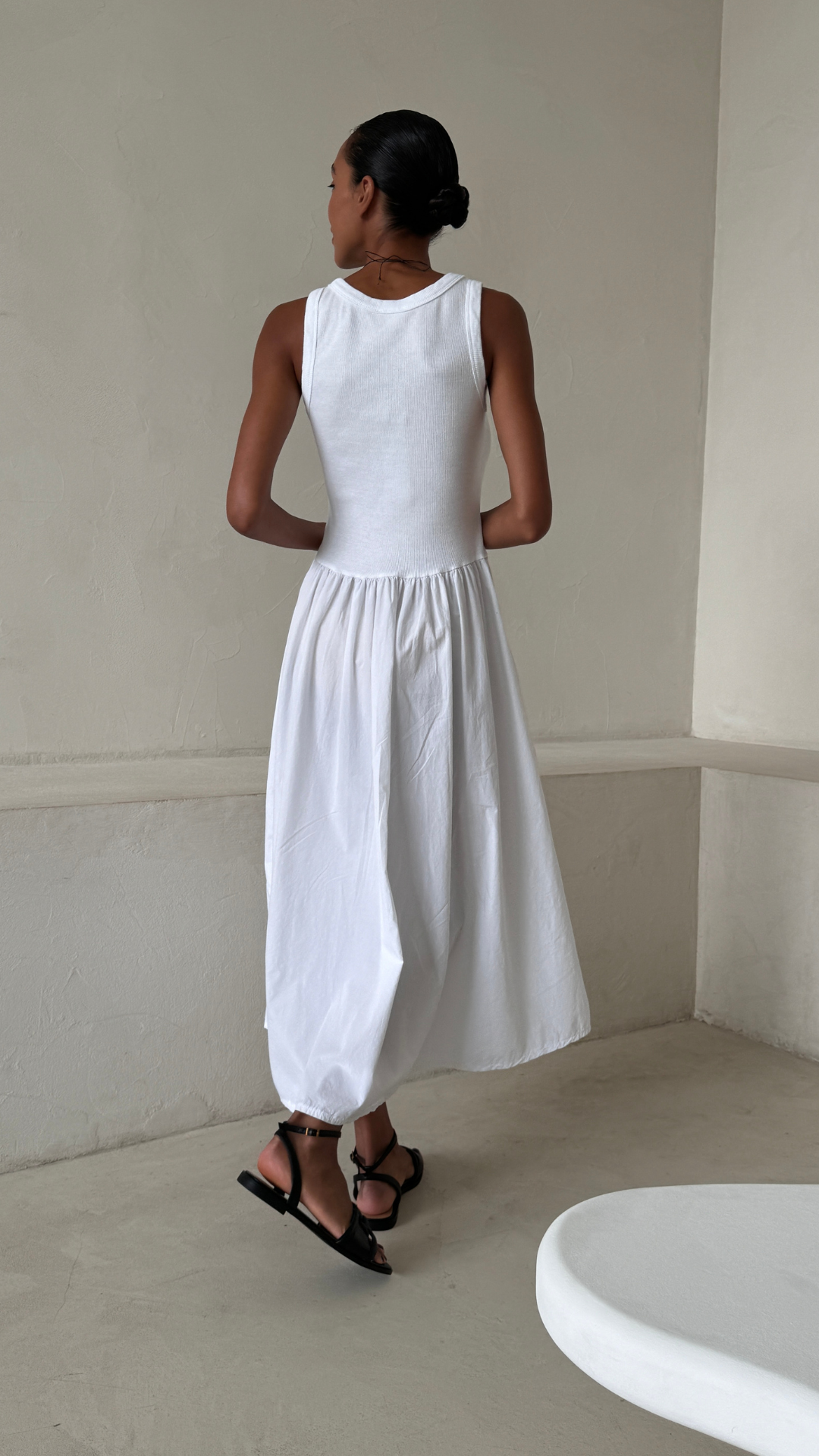 Flowy Skirt White Midi Dress