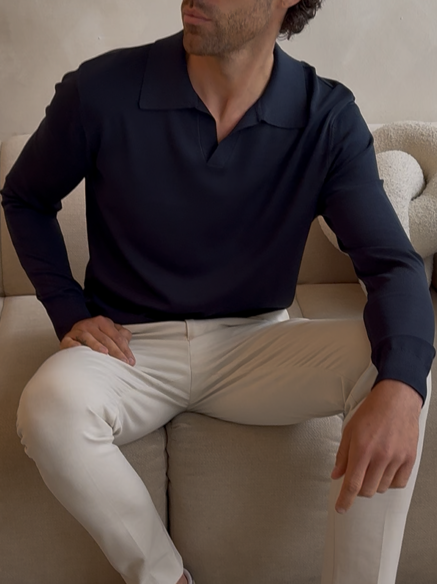 Fine Knit Long Sleeve Open Collar Shirt