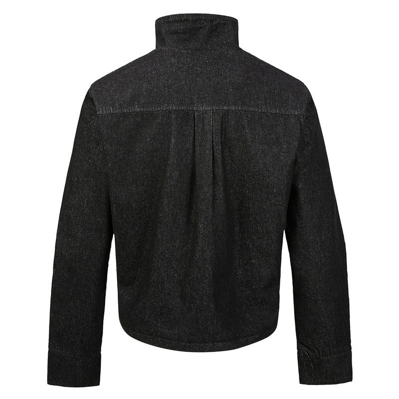 Asymmetric-Button Fencing Denim Jacket