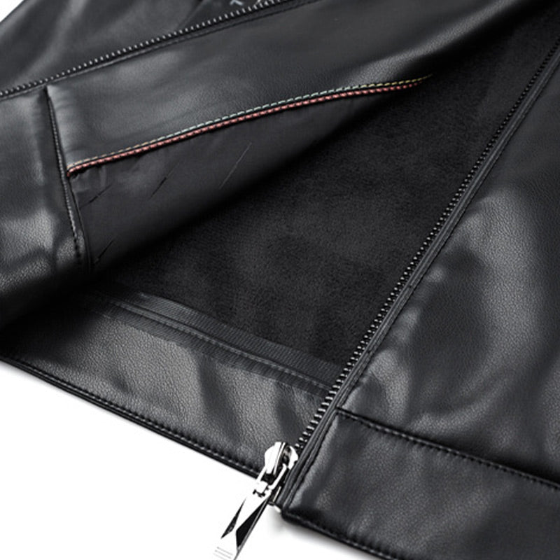 Men’s PU Leather Moto Jacket with Front Zipper