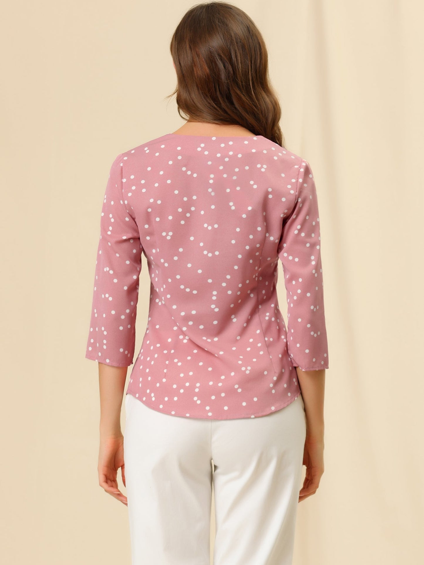 Vintage Polka Dot 3/4 Sleeve Blouse Top