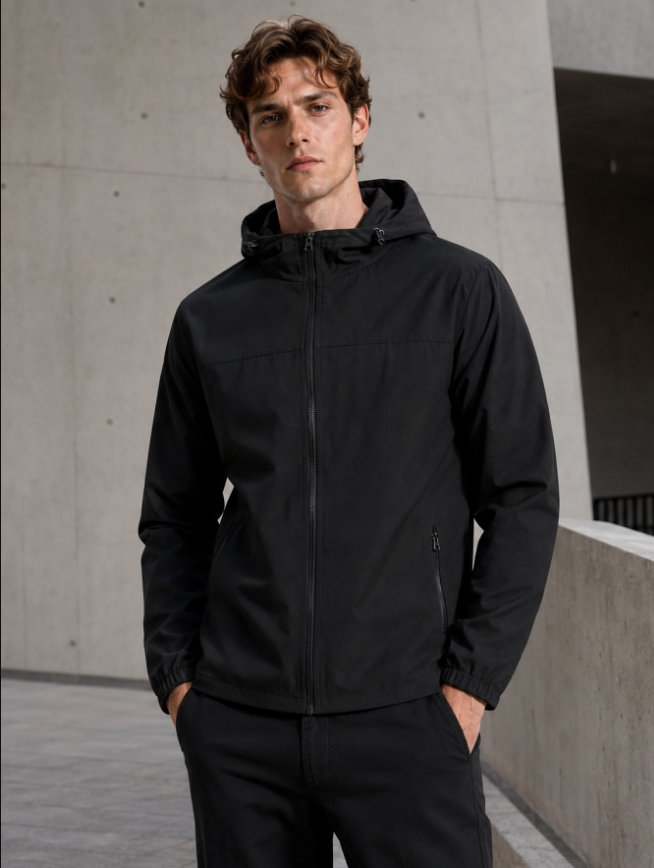 Black Active Technical Windbreaker Jacket