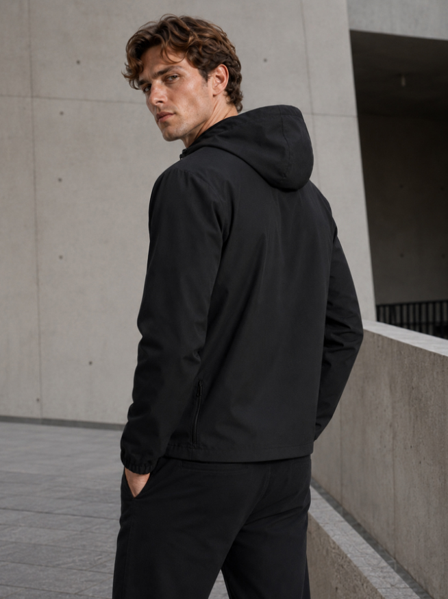 Black Active Technical Windbreaker Jacket