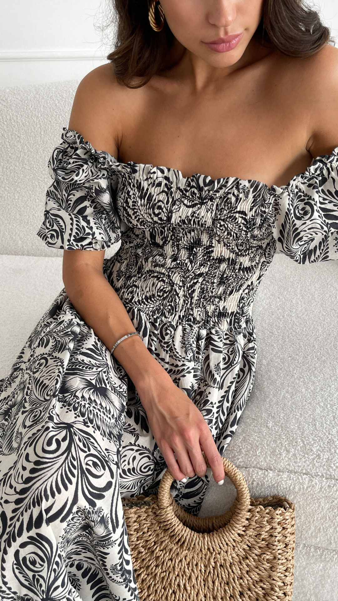 Black Floral Print Midi Dress