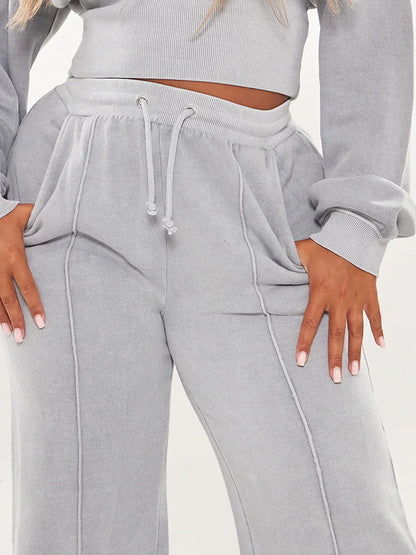 Light Grey Sweat Seam Detail Wide Leg Sweatpants