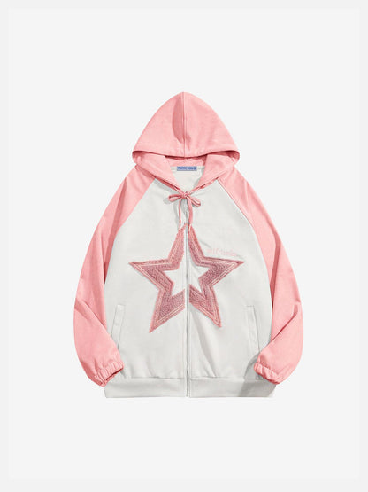 Aelfric Eden Suede Star Patchwork Zip Up Hoodie