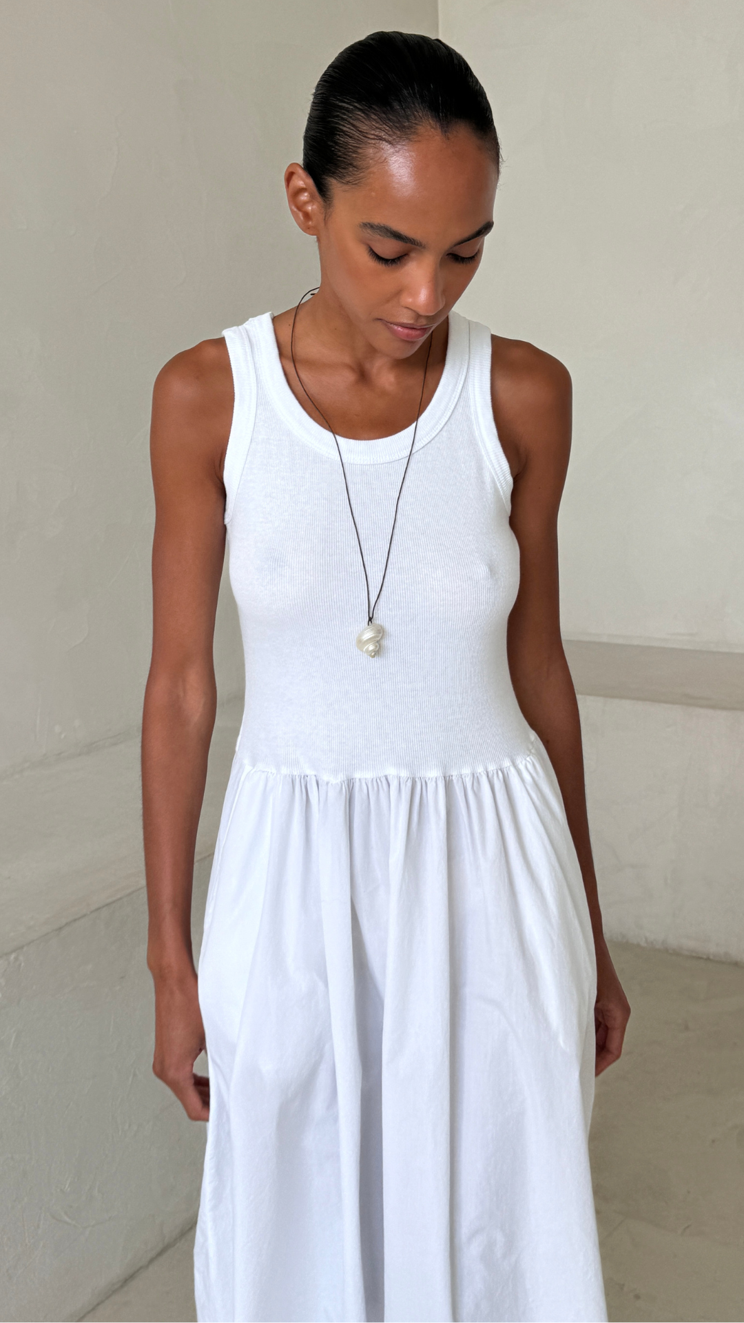Flowy Skirt White Midi Dress