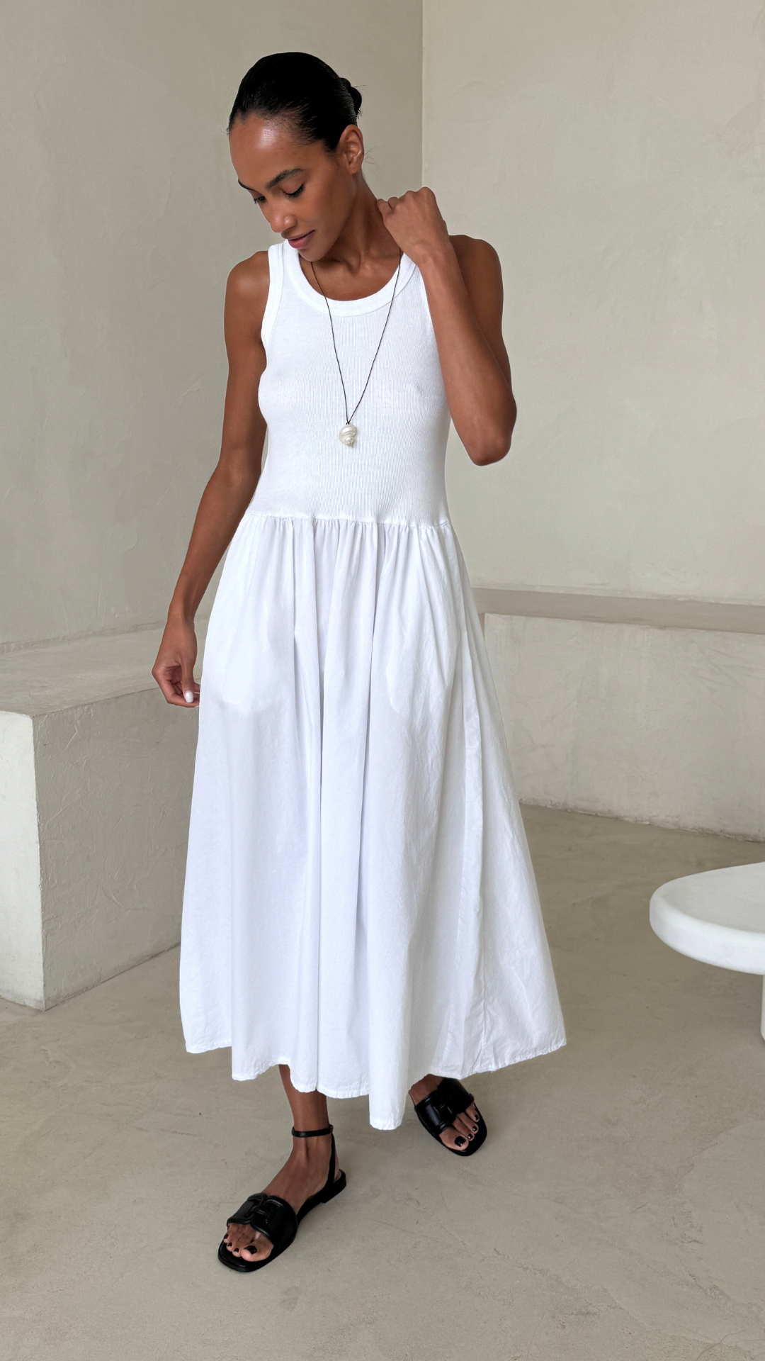 Flowy Skirt White Midi Dress