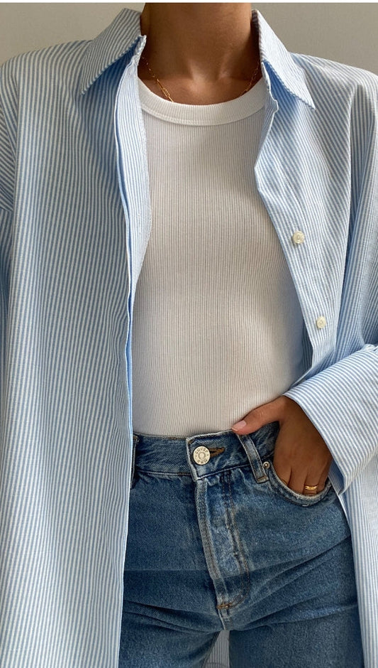 Tila Boyfriend Shirt - Blue Stripe