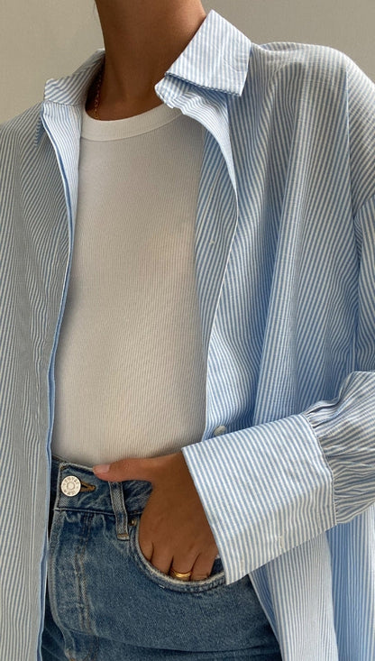 Tila Boyfriend Shirt - Blue Stripe