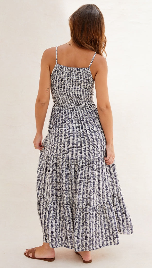 Navy Floral Print Midi Dress