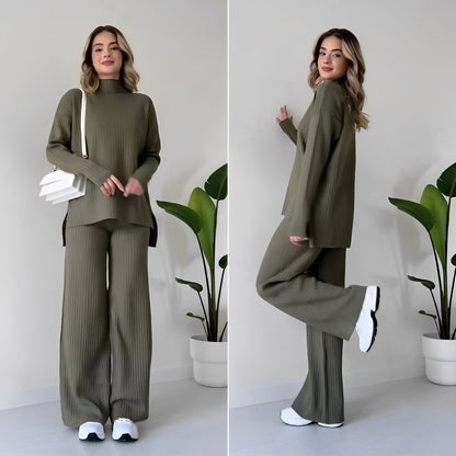 Elegant Ribbed Knit Lounge Set