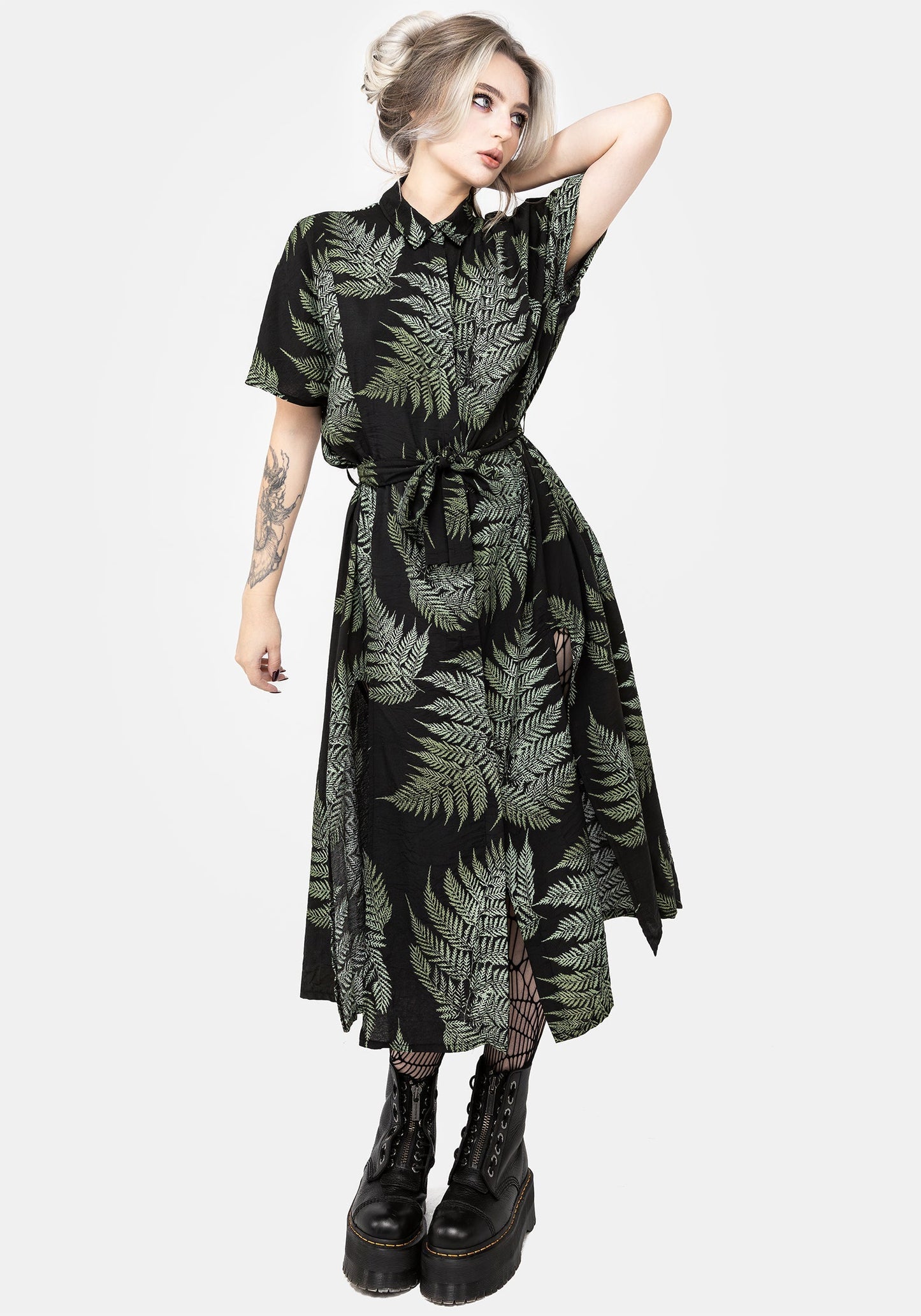 Fern Print Midi Shirt Dress