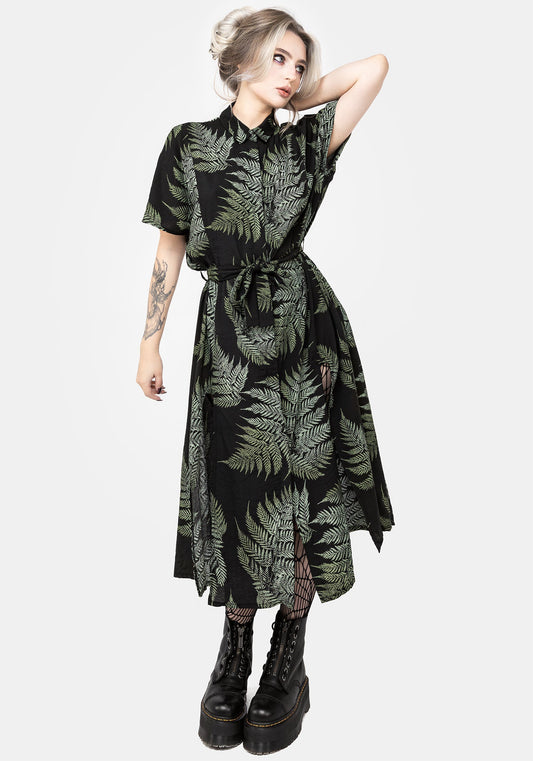 Fern Print Midi Shirt Dress
