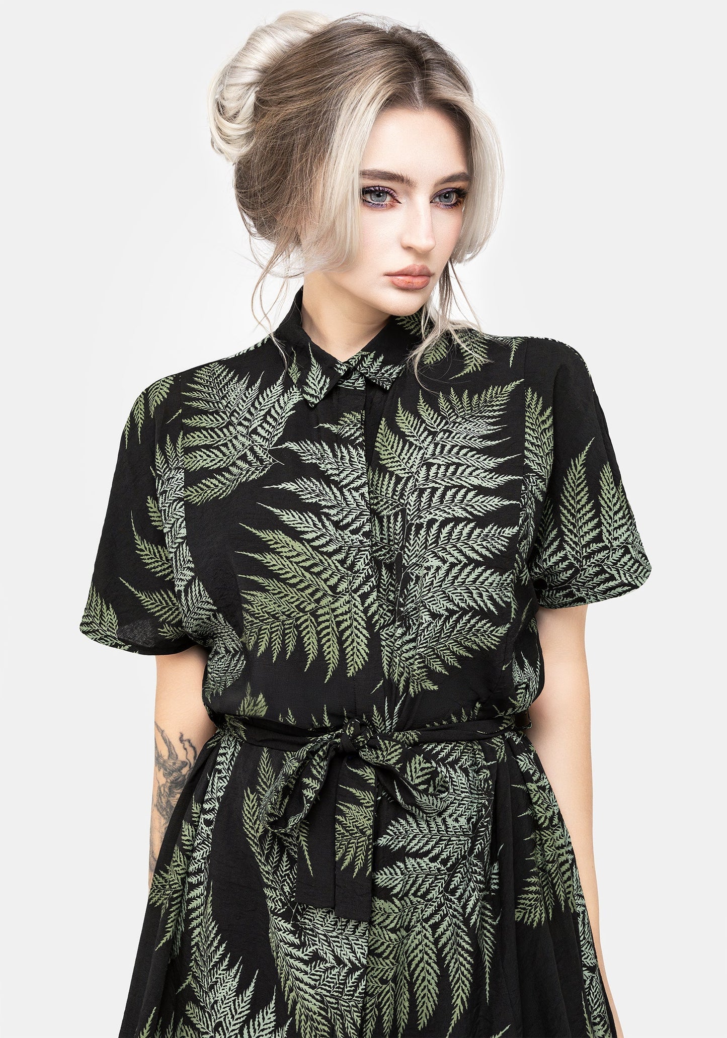 Fern Print Midi Shirt Dress