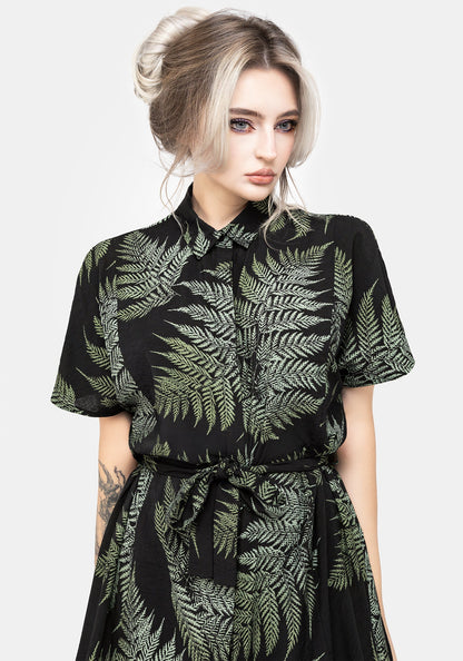 Fern Print Midi Shirt Dress
