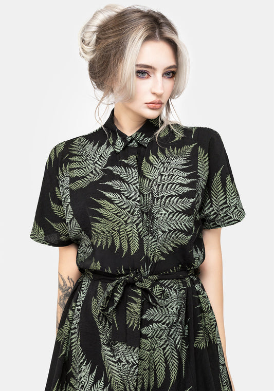 Fern Print Midi Shirt Dress
