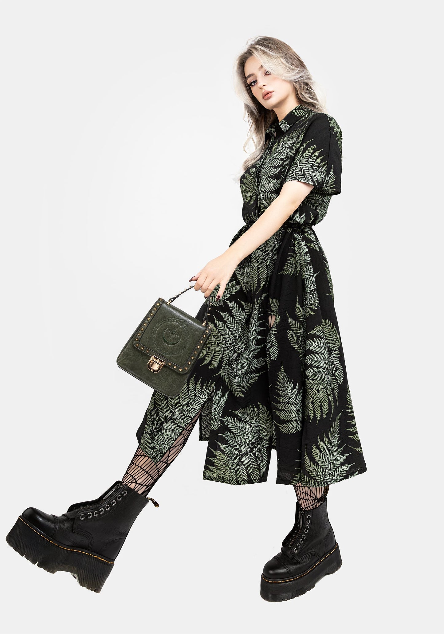 Fern Print Midi Shirt Dress