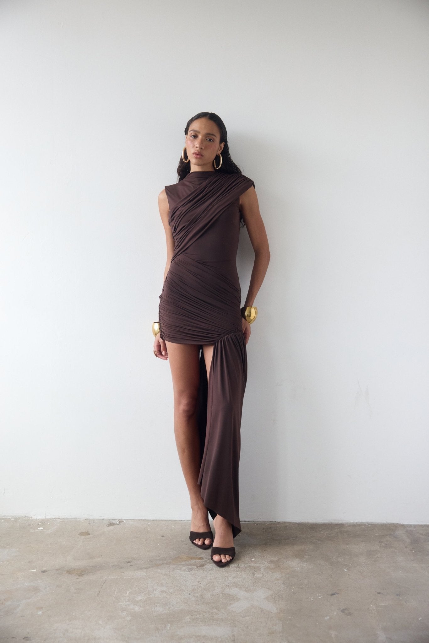 Chocolate Brown Jersey Mini Dress