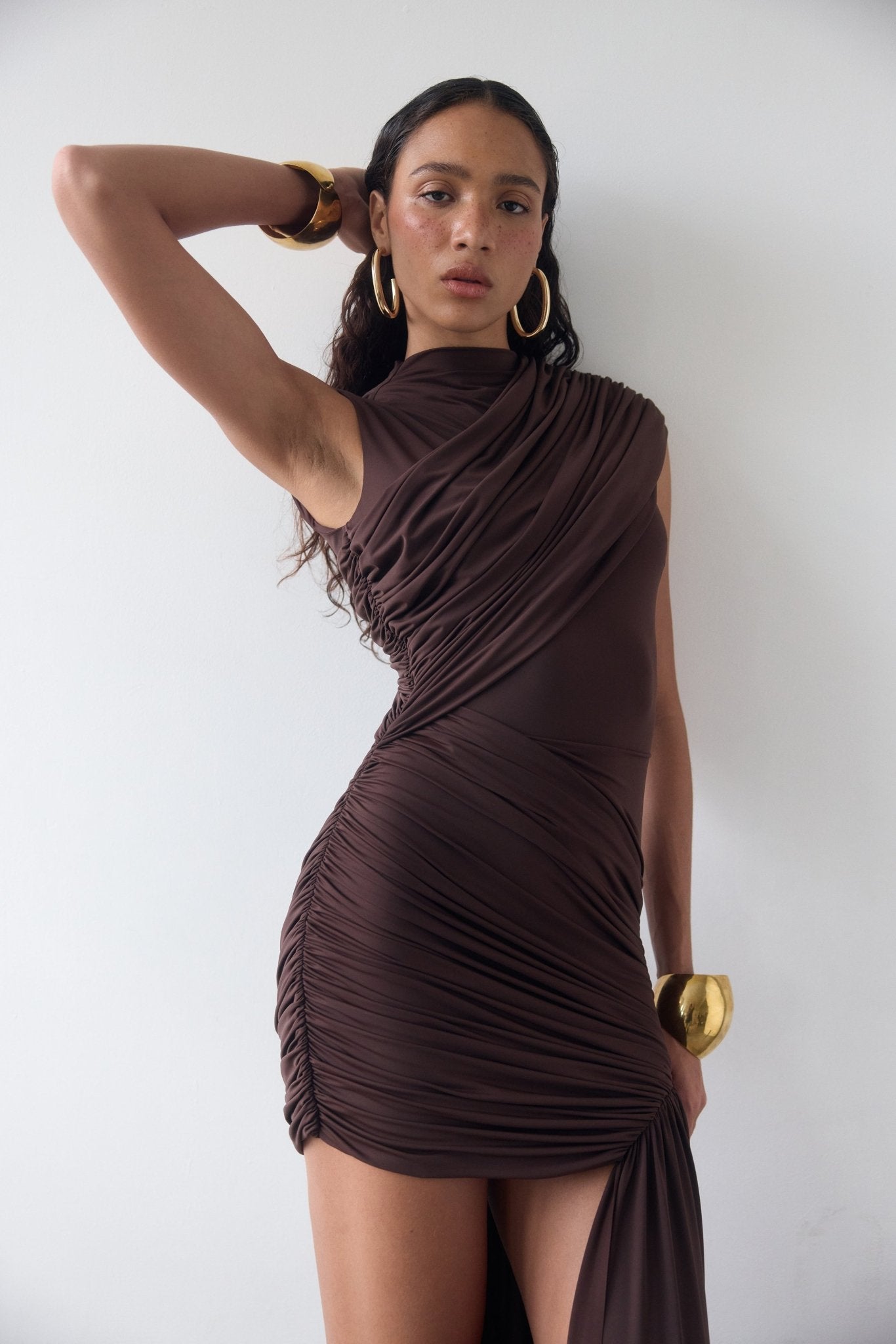 Chocolate Brown Jersey Mini Dress