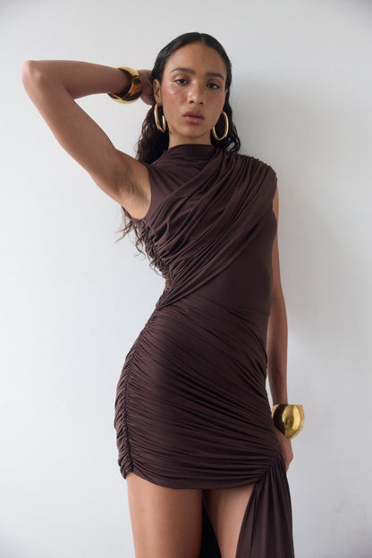 Chocolate Brown Jersey Mini Dress