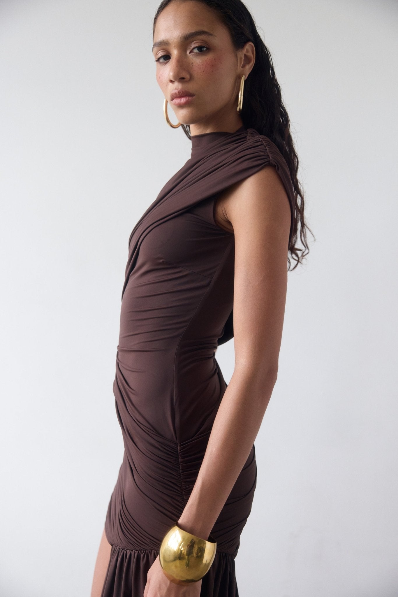Chocolate Brown Jersey Mini Dress