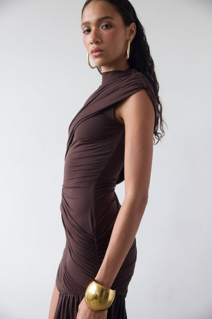 Chocolate Brown Jersey Mini Dress