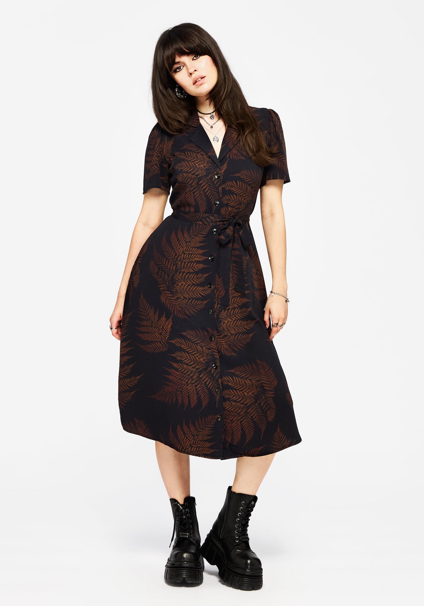 Ruin Fern Printed Midi Shirt Dress
