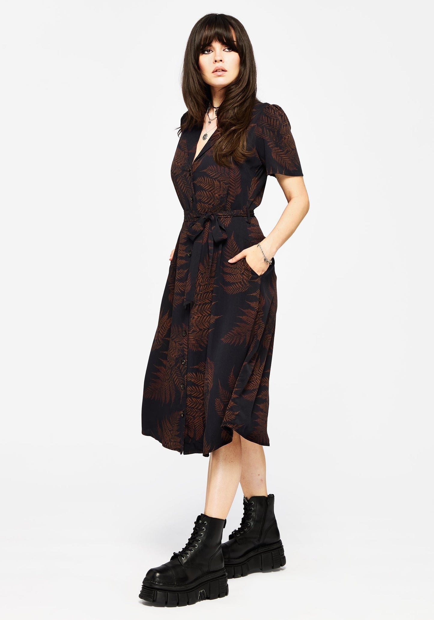 Ruin Fern Printed Midi Shirt Dress