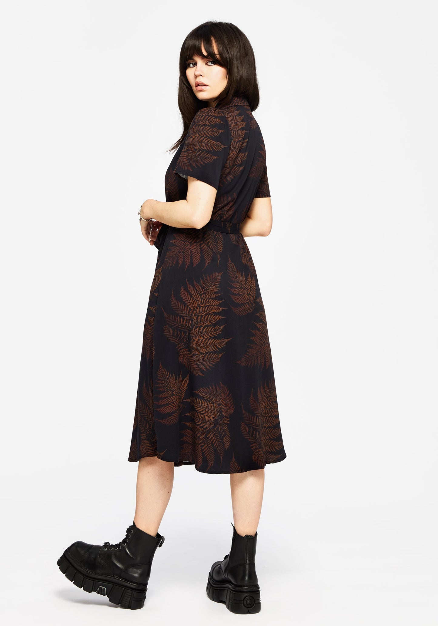 Ruin Fern Printed Midi Shirt Dress