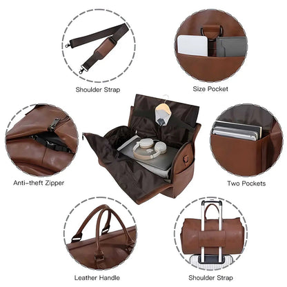 Premium Leather Travel Duffle Bag - Stylish and Durable Weekender Tote