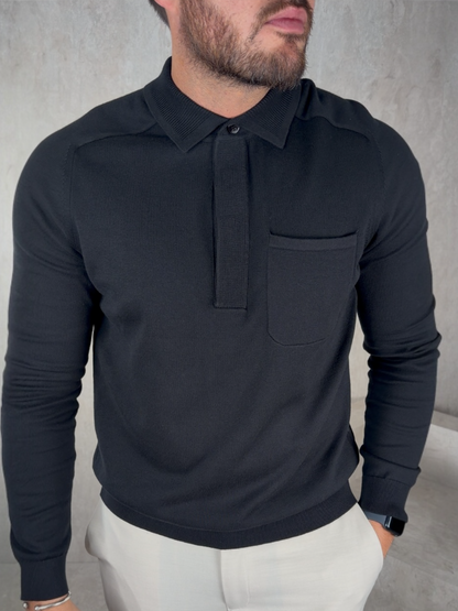 Concealed Button Long Sleeve Polo Shirt