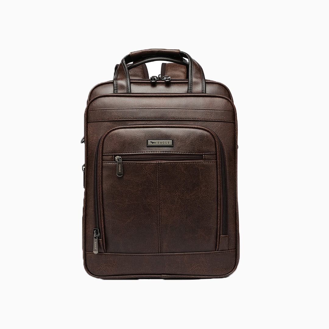 Men's Versatile PU Laptop Backpack - Coffee Brown Color