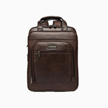 Men's Versatile PU Laptop Backpack - Coffee Brown Color