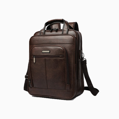 Men's Versatile PU Laptop Backpack - Coffee Brown Color