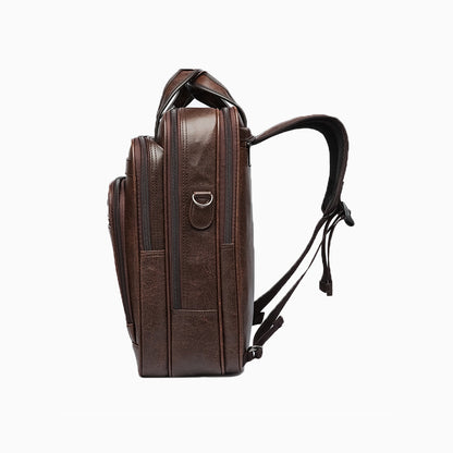 Men's Versatile PU Laptop Backpack - Coffee Brown Color
