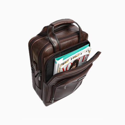 Men's Versatile PU Laptop Backpack - Coffee Brown Color