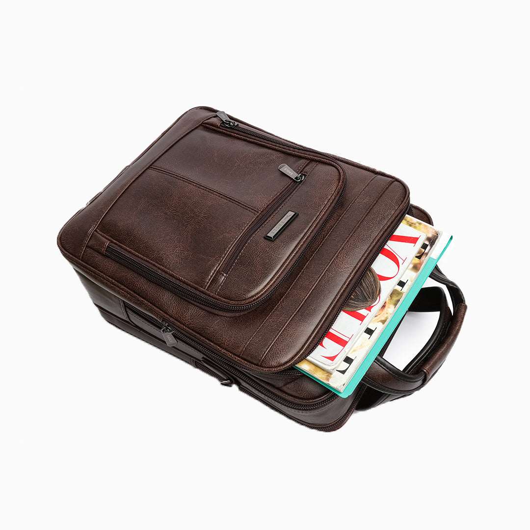 Men's Versatile PU Laptop Backpack - Coffee Brown Color