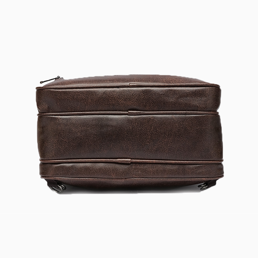 Men's Versatile PU Laptop Backpack - Coffee Brown Color
