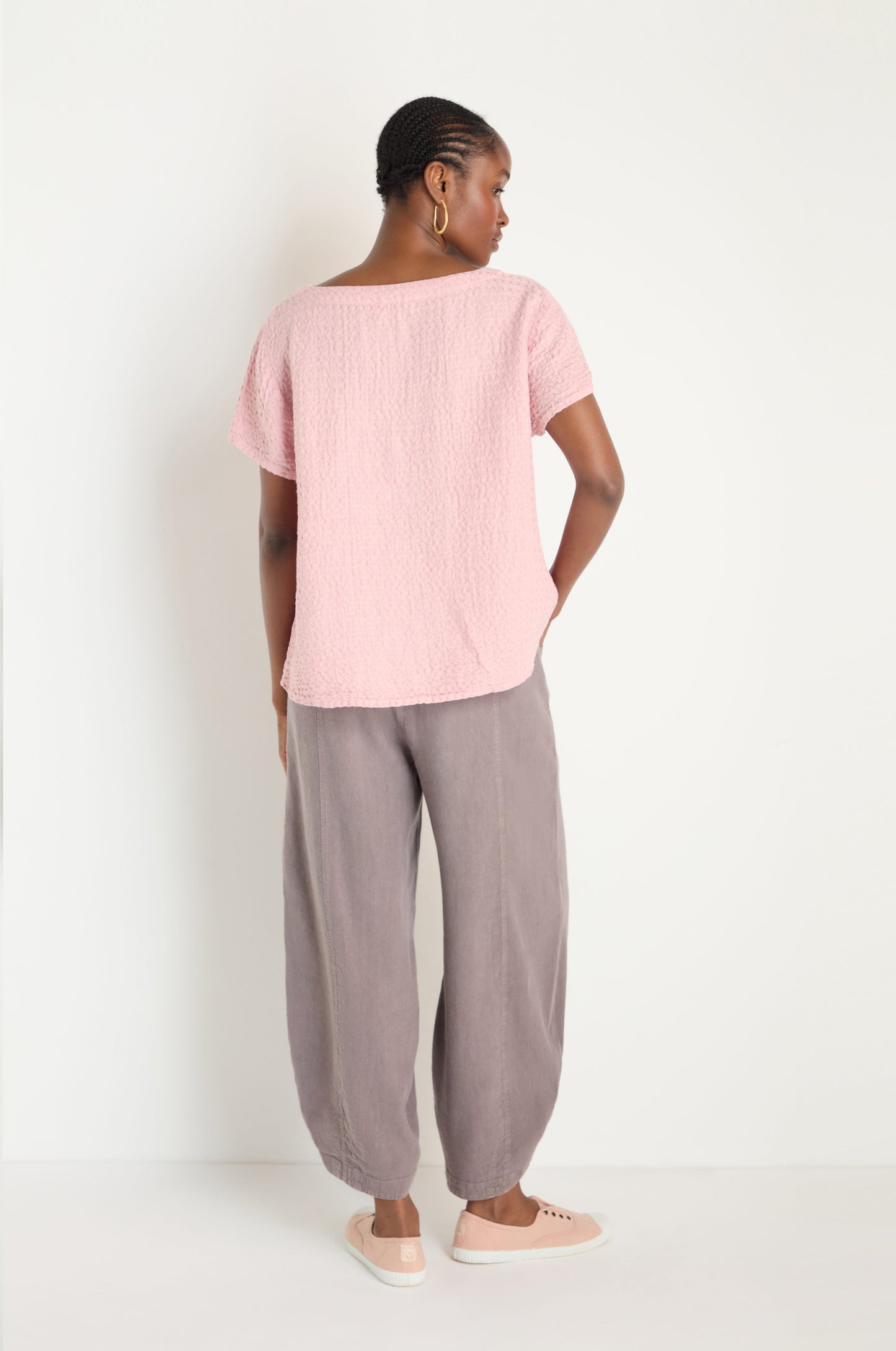 Waffle Linen V Neck Top