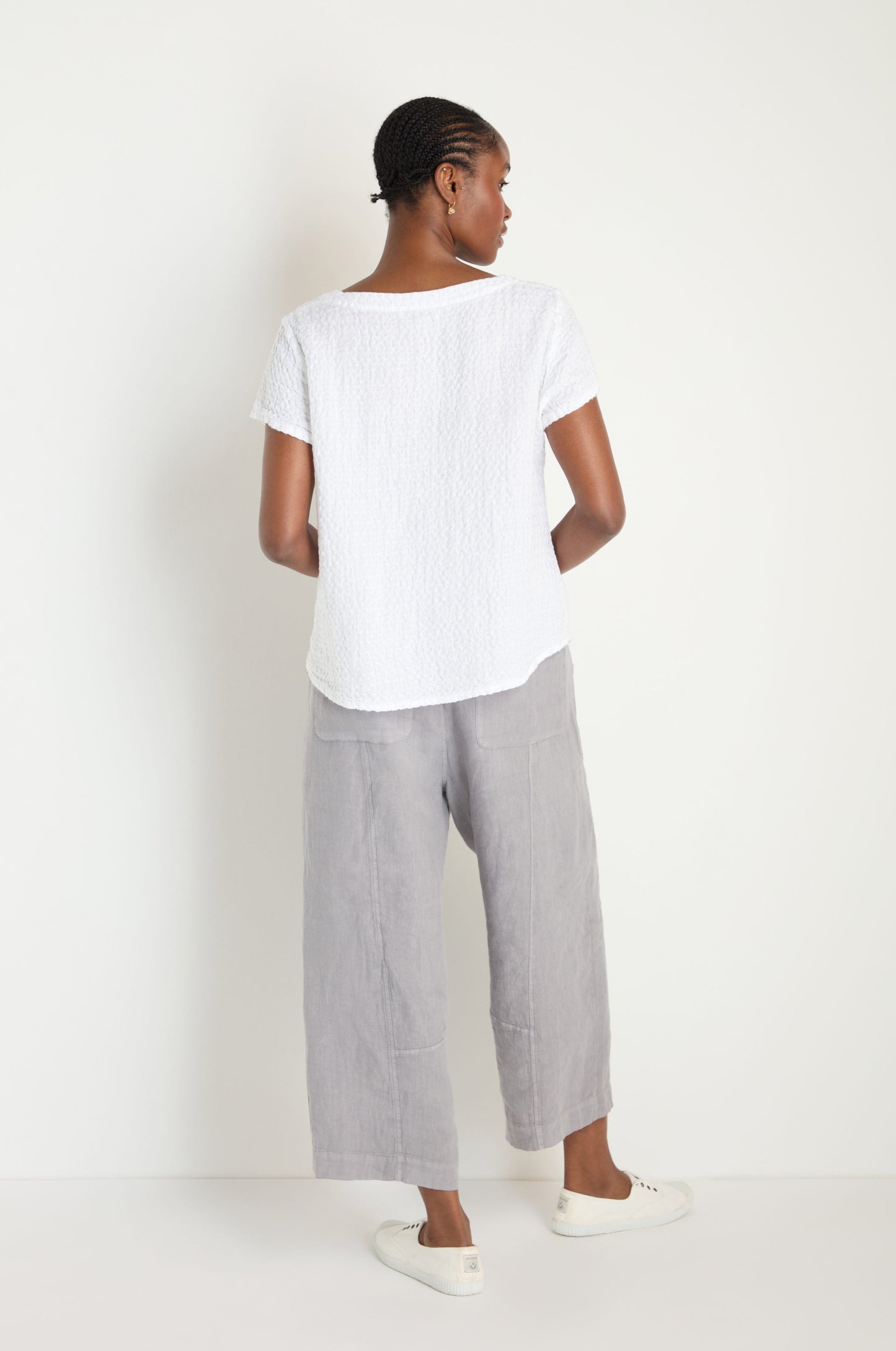 Waffle Linen V Neck Top