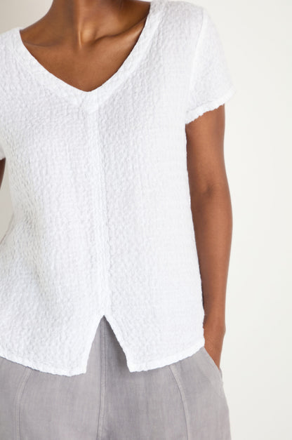 Waffle Linen V Neck Top