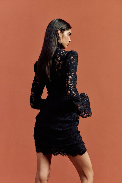 Black Cotton Lace Mini Dress