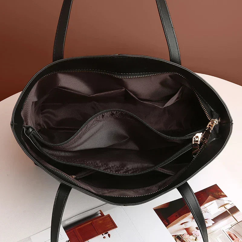 Double Shoulder Straps Large Leather Tote Bag