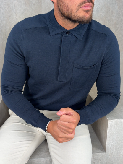 Concealed Button Long Sleeve Polo Shirt