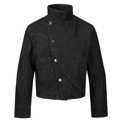 Asymmetric-Button Fencing Denim Jacket