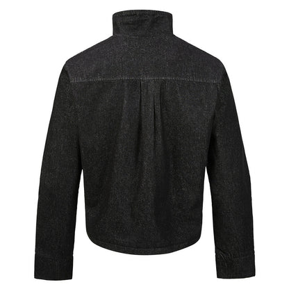 Asymmetric-Button Fencing Denim Jacket