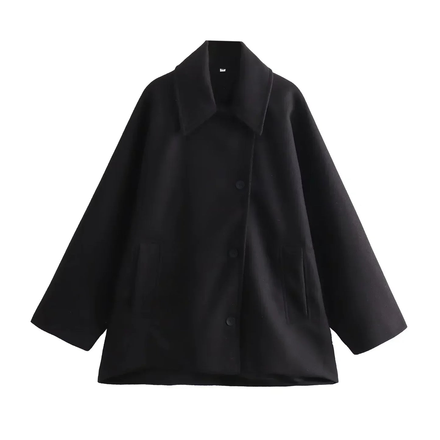 Plus Size Women's Oversized Winter Coat with Long Sleeves and Button Closure