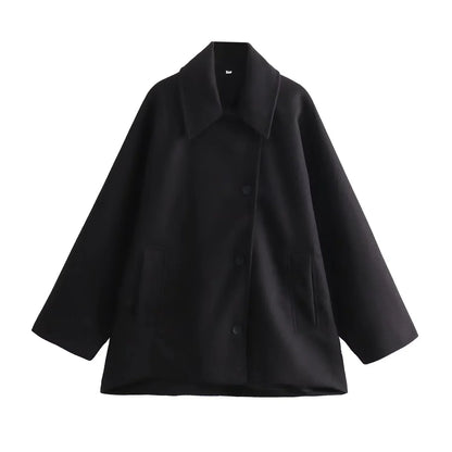 Plus Size Women's Oversized Winter Coat with Long Sleeves and Button Closure