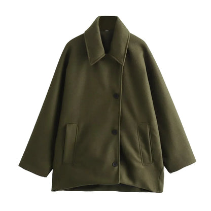 Plus Size Women's Oversized Winter Coat with Long Sleeves and Button Closure